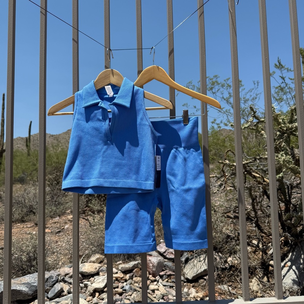 ⬇️💲90 Degree By Reflex NWT Sky Blue (Marina) 2 Pc Set Athletic Shorts Set